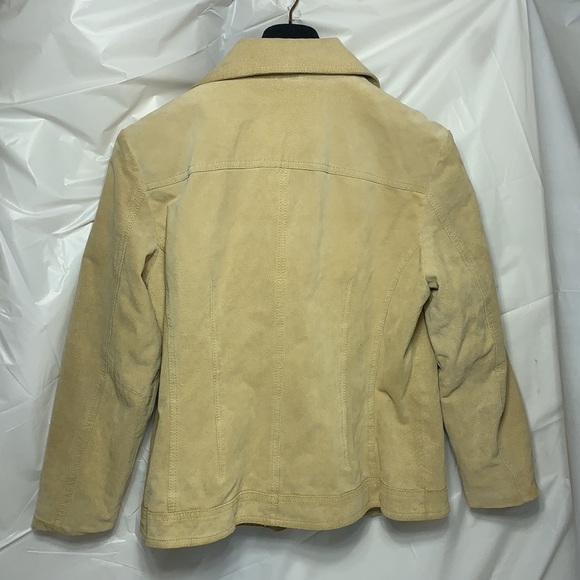 WOMEN’S Live a Little Cream Light Yellow Zip Up Leather Jacket Size L - Picture 3 of 7